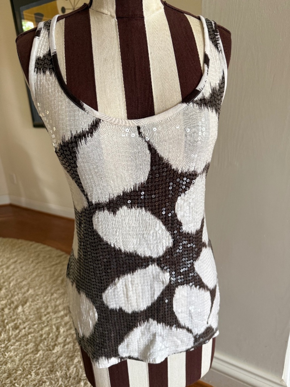 INC International Concepts Sequined Tank Top Womens Brown/White Medium Y2K Party